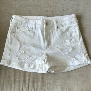 American Eagle white denim distressed shorts